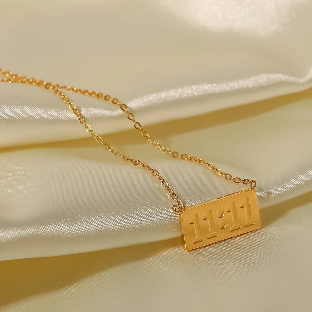 11:11 Angel Number Plate Pendant Necklace--Dazzledvenus