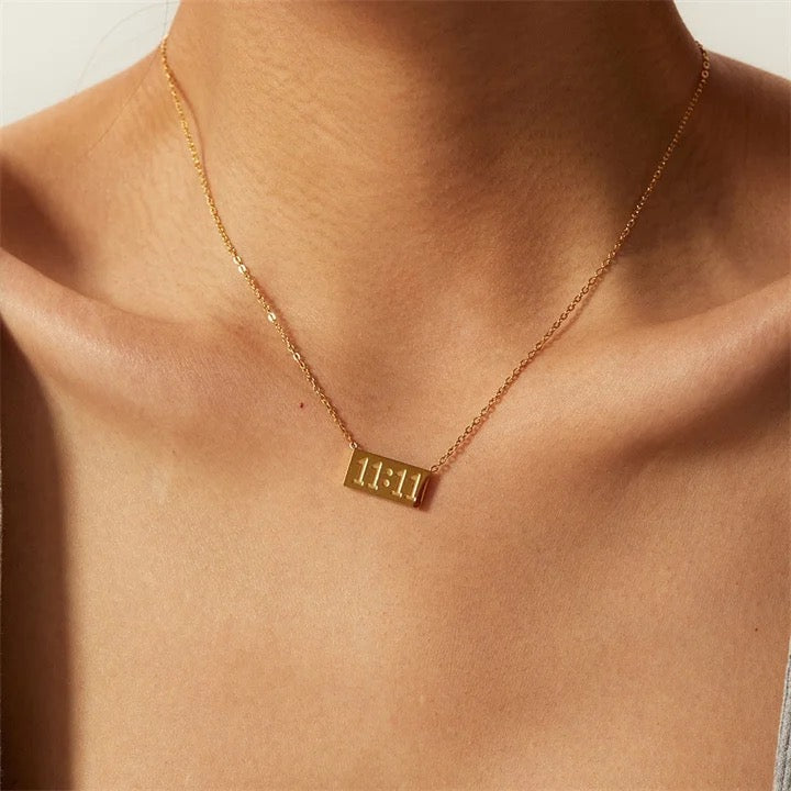 11:11 Angel Number Plate Pendant Necklace--Dazzledvenus