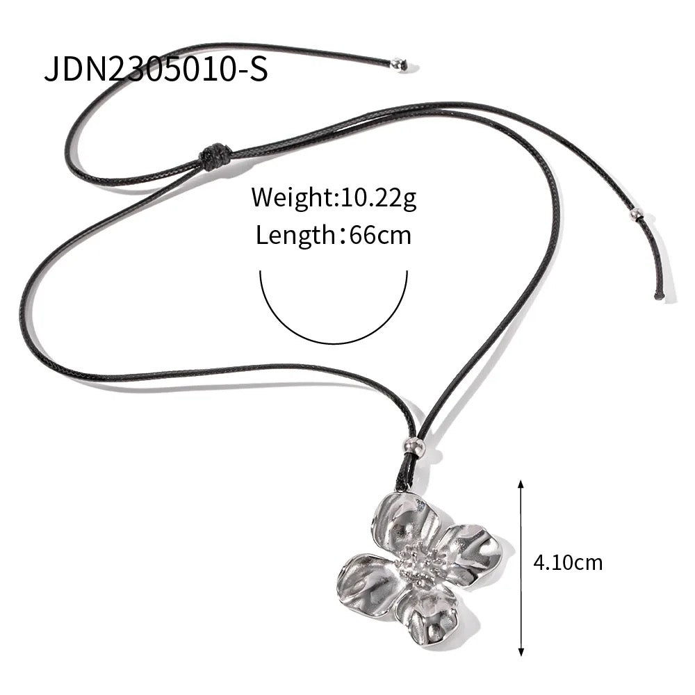 3D Statement Flower Black Leather Suede Cord Necklace--Dazzledvenus