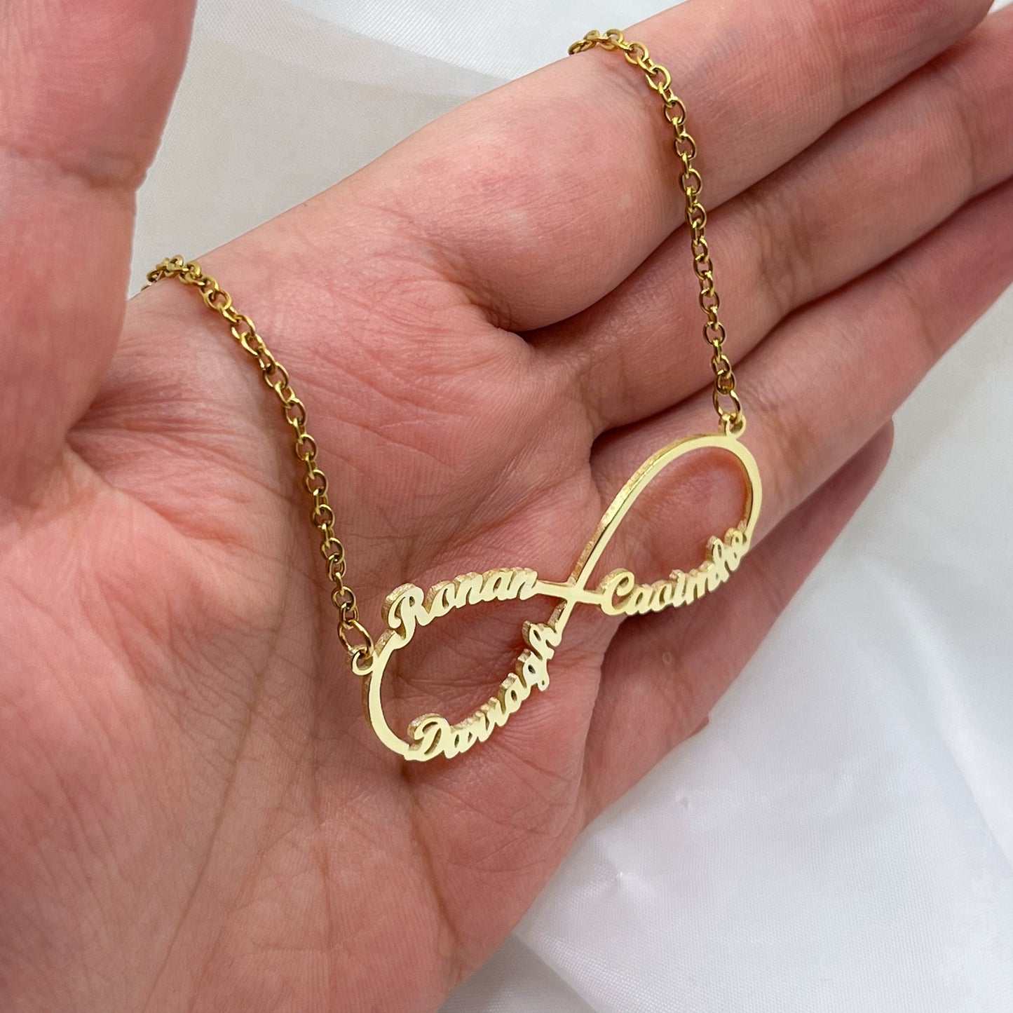 4 Names Infinity Necklace-Explore our Unique 4 Names Infinity Necklace, a perfect blend of style and sentiment. Personalize it to cherish the names that mean the world to you. Shop Now!✔-Dazzledvenus
