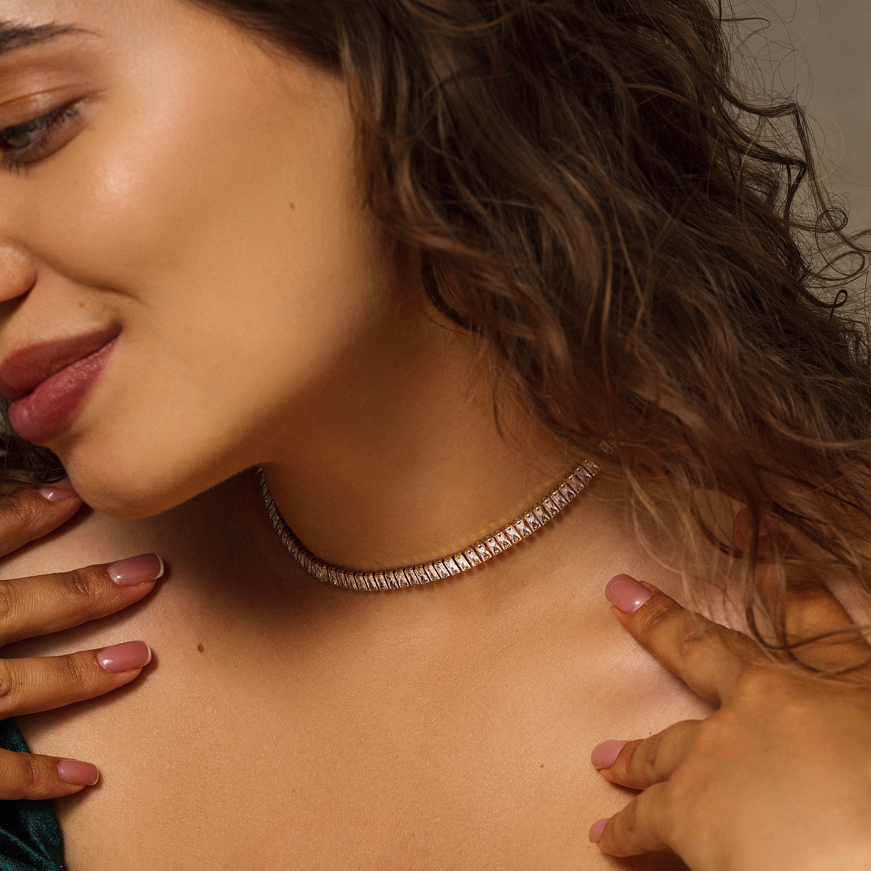 Baguette Tennis Choker Necklace-Elevate your style with our stunning CZ Iced Out Baguette Tennis Necklace. Experience the brilliance of cubic zirconia. Shop now to sparkle and shine. 💕-Dazzledvenus