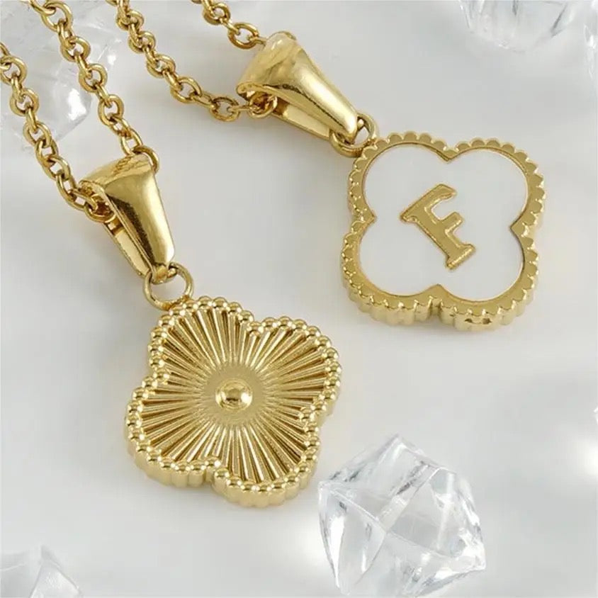 Four Leaf Clover Initial Necklace--Dazzledvenus