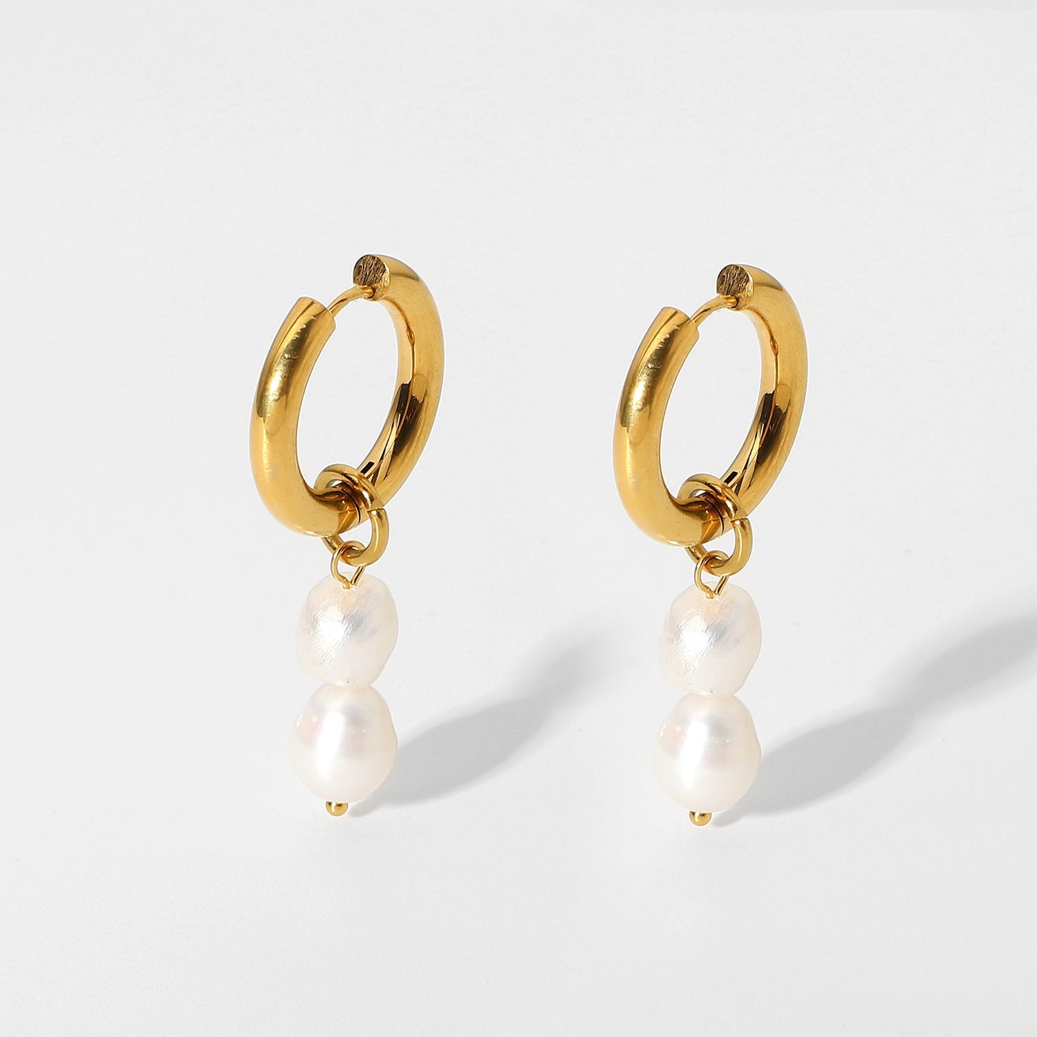 Baroque Double Pearl Drop Hoop Earring--Dazzledvenus