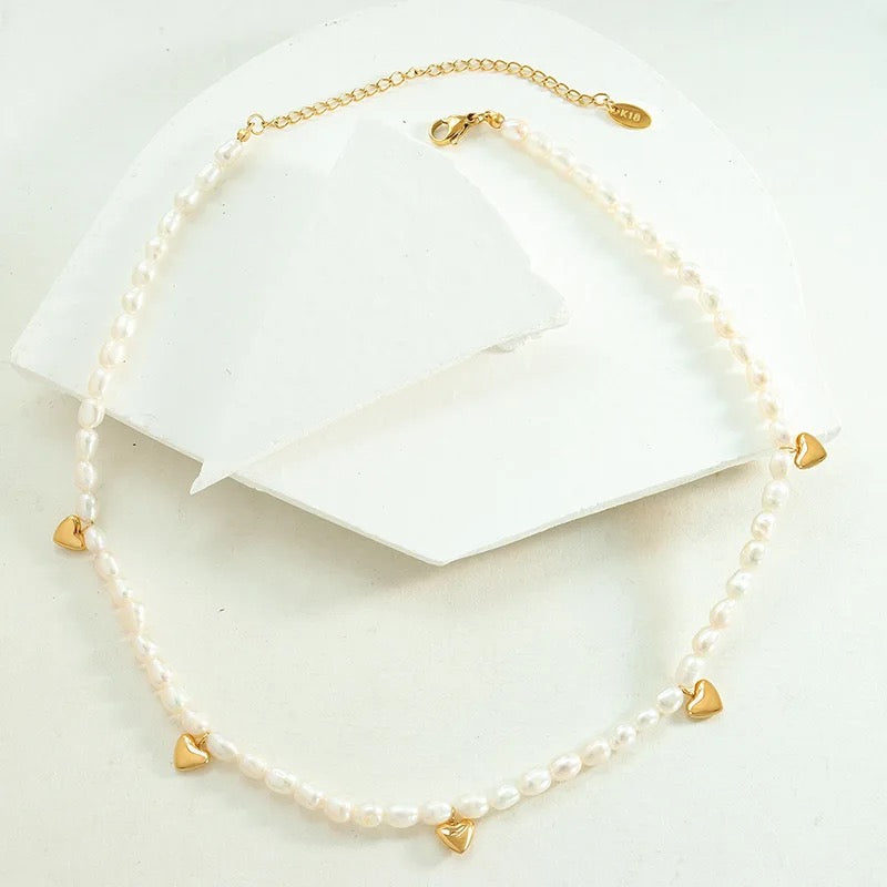 Cupids Heart Pearl Necklace-Elevate your style with our stunning CZ Iced Out Baguette Tennis Necklace. Experience the brilliance of cubic zirconia. Shop now to sparkle and shine. 💕-Dazzledvenus