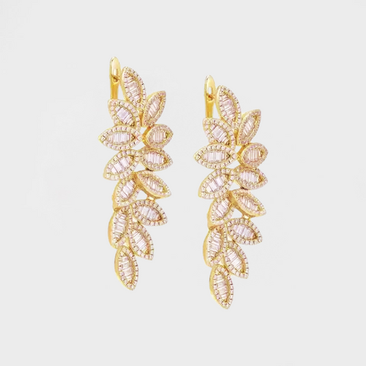 CZ Baguette Fancy Statement Flower Earrings-Explore our exquisite collection of flower earrings. Enhance your style with stunning floral designs. Find the perfect pair online today! Visit our website now!-Dazzledvenus