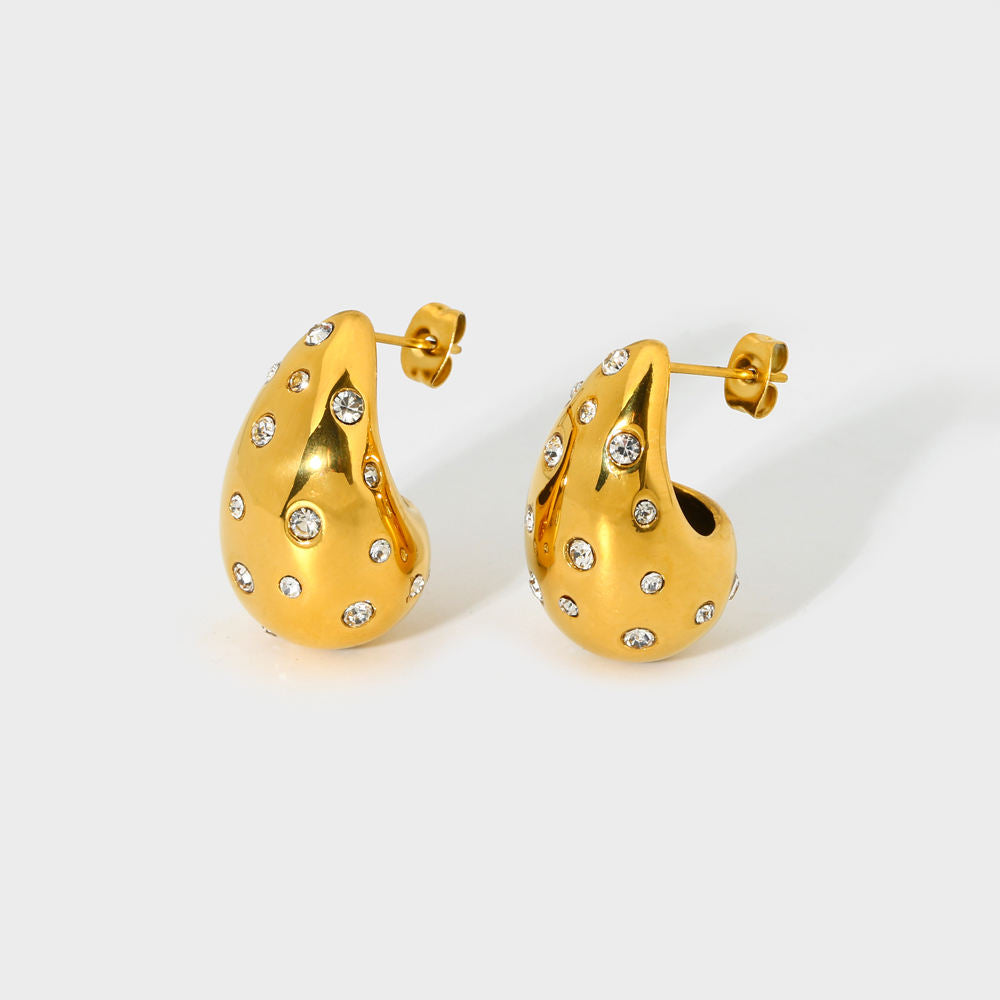 CZ Chunky Tear Drop Earring-Gold-Dazzledvenus