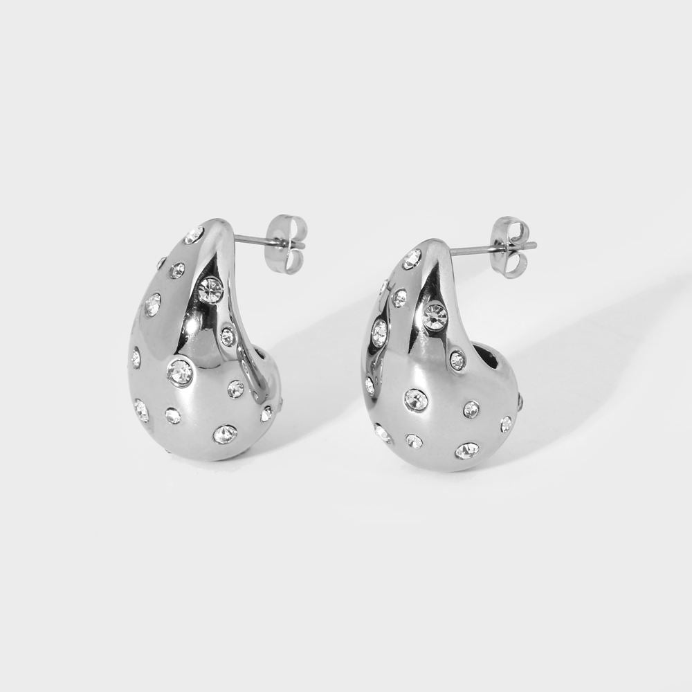 CZ Chunky Tear Drop Earring-Silver-Dazzledvenus