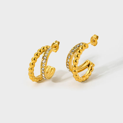 CZ Double Layer Bead Chain Hoop Earring--Dazzledvenus
