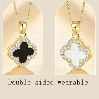 CZ Four Leaf Reversible Clover Necklace-Discover the enchanting CZ Four Leaf Reversible Clover Necklace. Uncover the elegance of this reversible piece, perfect for any occasion. Shop Now!-Dazzledvenus