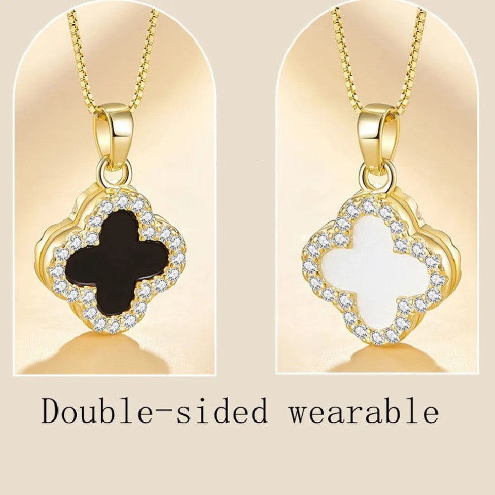 Four Leaf Clover Necklace-Discover the enchanting CZ Four Leaf Reversible Clover Necklace. Uncover the elegance of this reversible piece, perfect for any occasion. Shop Now!-Dazzledvenus