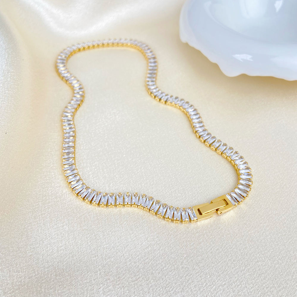 CZ Iced Out Baguette Tennis Necklace-Elevate your style with our stunning CZ Iced Out Baguette Tennis Necklace. Experience the brilliance of cubic zirconia. Shop now to sparkle and shine. 💕-Dazzledvenus