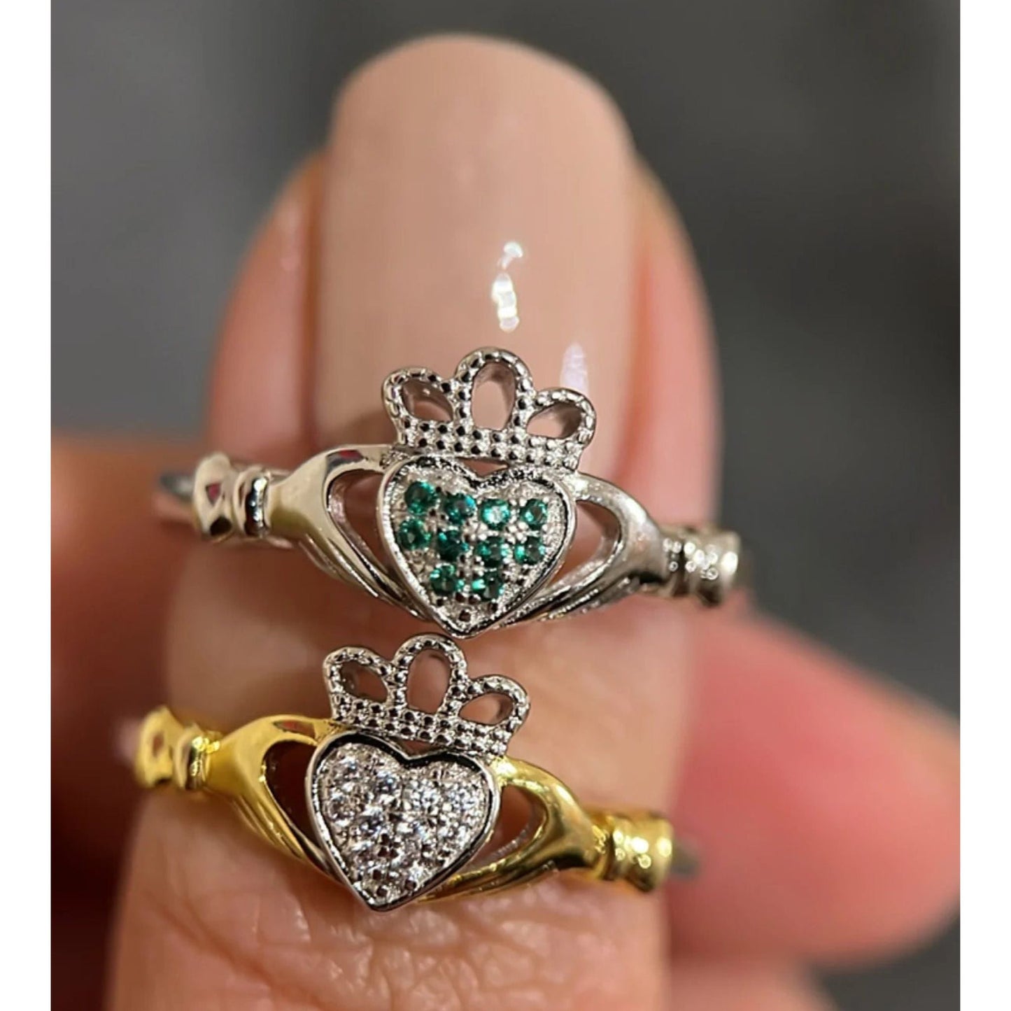 CZ Irish Claddagh Heart & Crown Adjustable Ring--Dazzledvenus