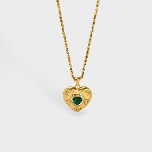 CZ May Birthstone Emerald Heart Pendant Necklace--Dazzledvenus