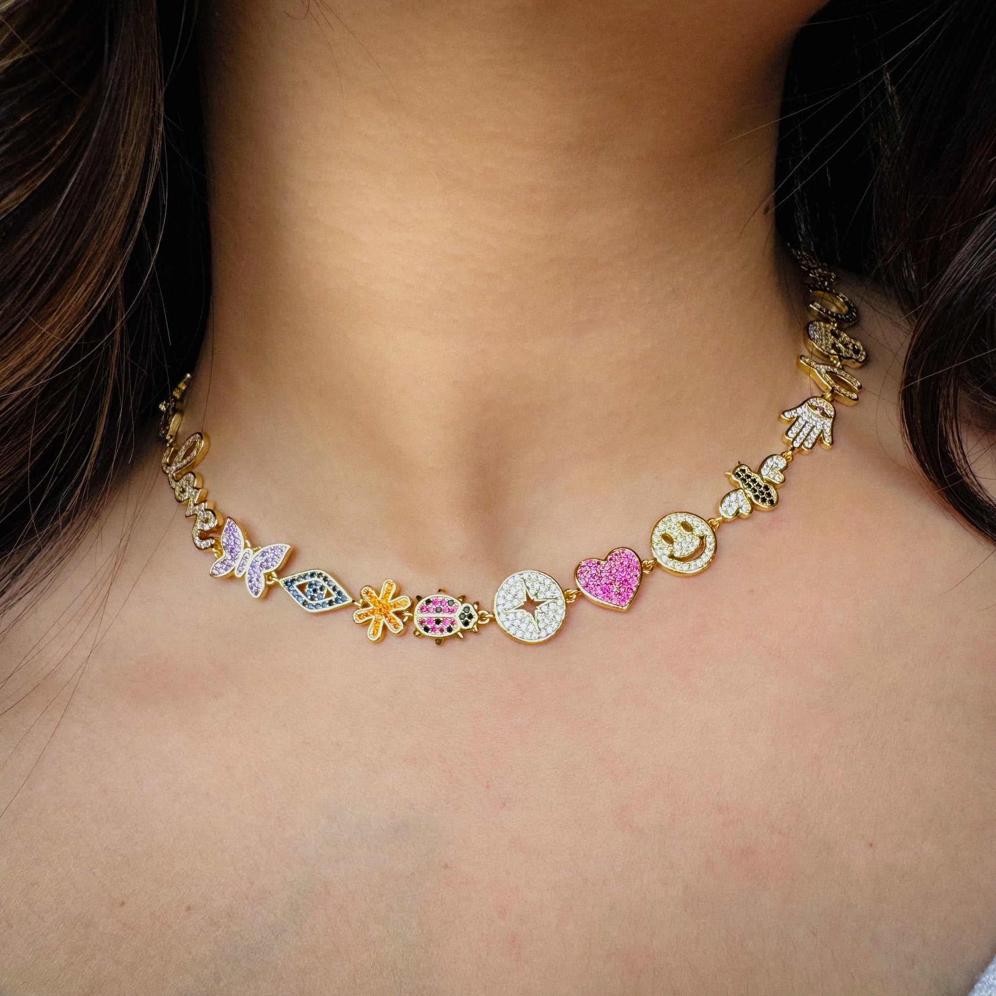 CZ Multi Charm Rainbow Necklace-Shop now and add a colorful touch to your ensemble with our CZ Multi Charm Rainbow Necklace. Shop now to enhance your look with vibrant charm! 🔥💥-Dazzledvenus