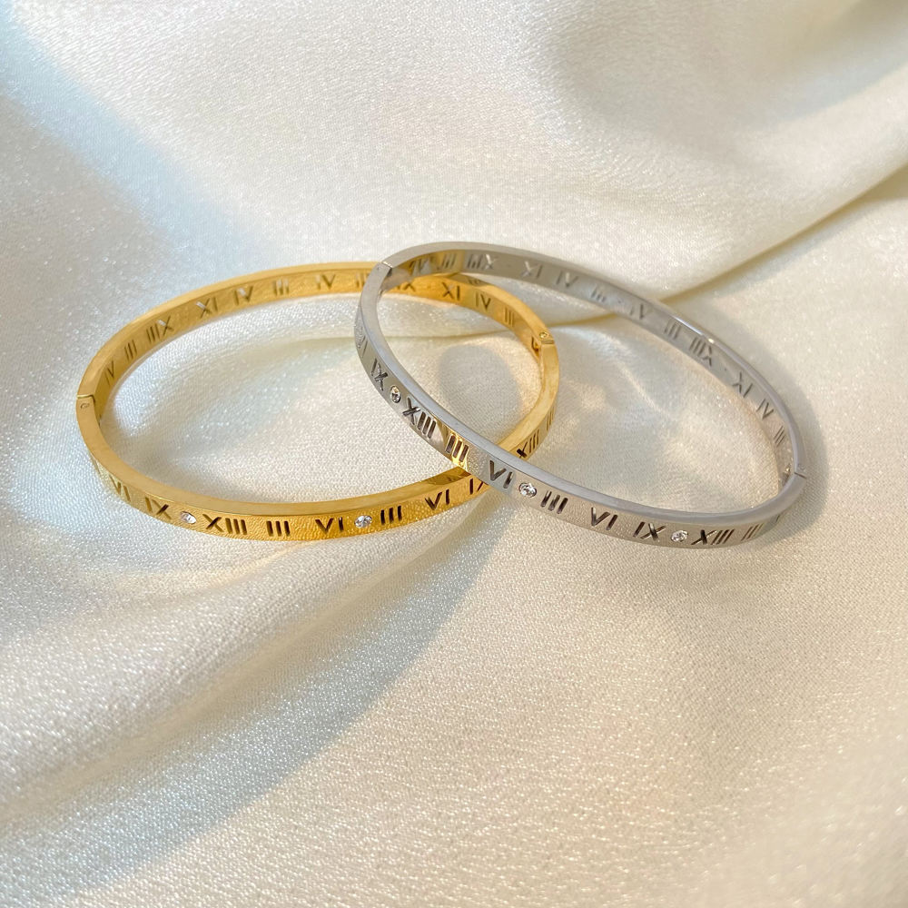 CZ Roman Numerals Bangle Bracelet--Dazzledvenus