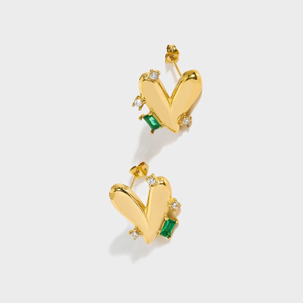 CZ Romantic Heart Studs Love Earring-Gold-Dazzledvenus