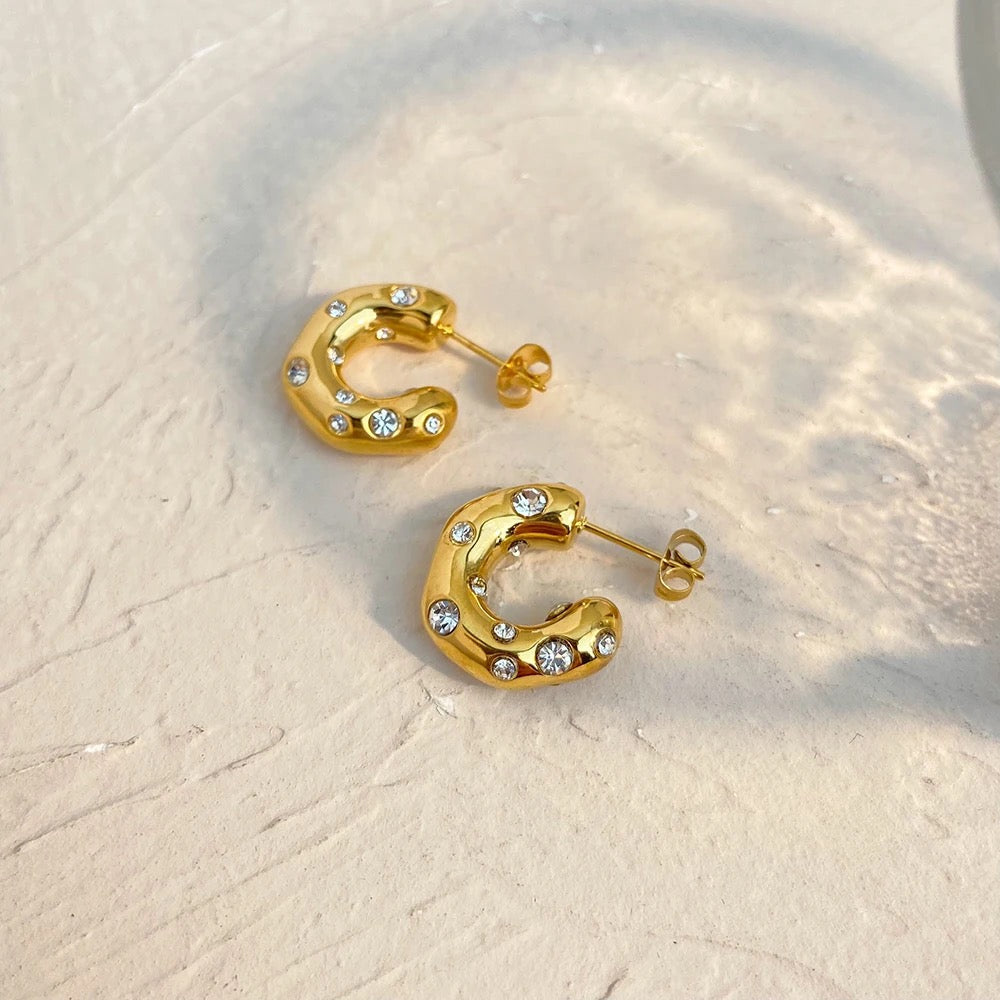 CZ Small Chunky C Shaped Solid Hoop Earrings--Dazzledvenus