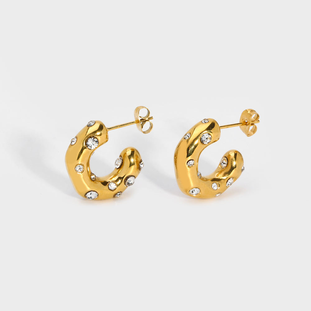 CZ Small Chunky C Shaped Solid Hoop Earrings--Dazzledvenus