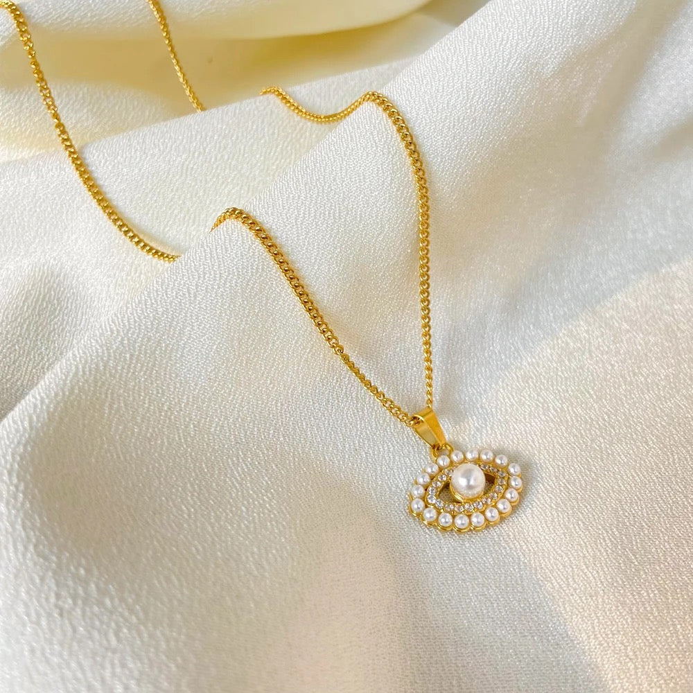 Pearl Eye Evil Necklace-Shop our collection of classic and elegant pearl pendant necklaces online. Elevate your style with timeless sophistication. Purchase yours now!🎯-Dazzledvenus