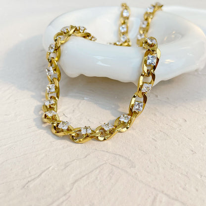 Chunky Crystal Studded Cuban Link Chain Necklace--Dazzledvenus