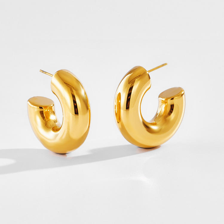 Chunky Hollow Tube Earring-Gold-Discover trendy and stunning Chunky Hollow C-Shape Earring online! Elevate her look with our collection of fashionable earrings designed for her unique taste.-Dazzledvenus