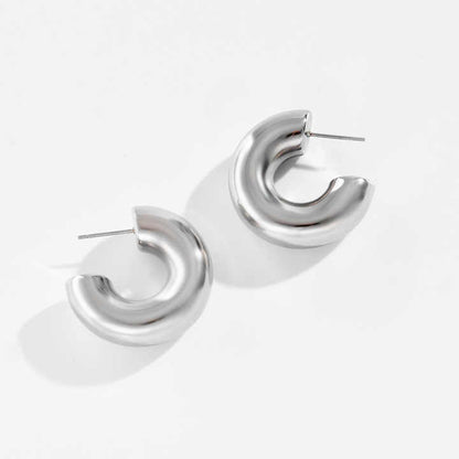 Chunky Hollow Tube C-Shape Earring-Silver-Discover trendy and stunning Chunky Hollow C-Shape Earring online! Elevate her look with our collection of fashionable earrings designed for her unique taste.-Dazzledvenus