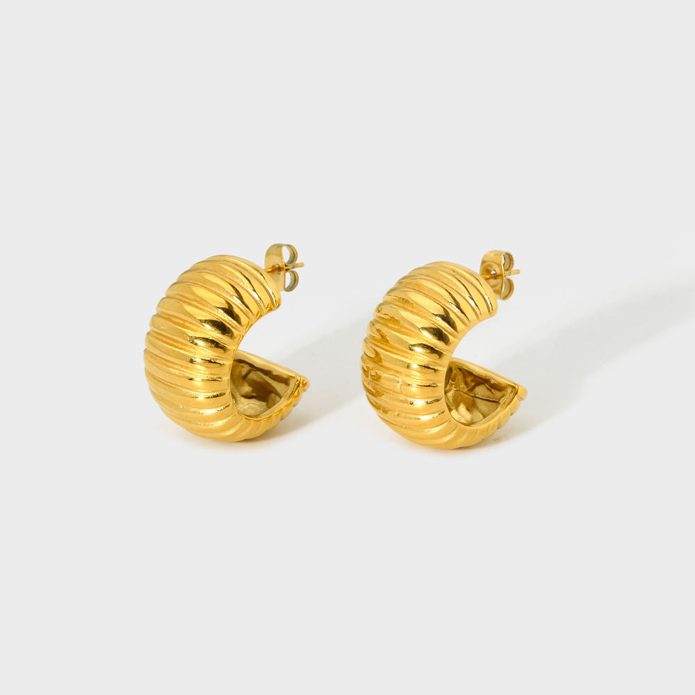 Chunky Textured Striped Small Hoop Earring--Dazzledvenus