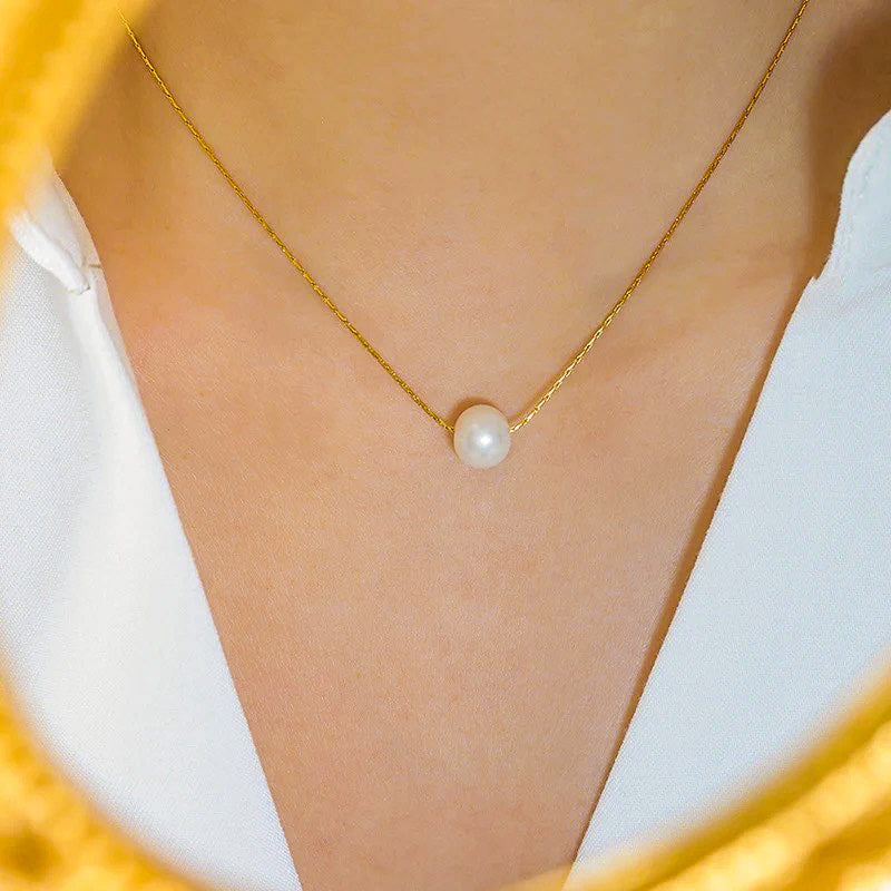 Classic Floating Pearl Necklace-Discover timeless elegance with our Classic Floating Pearl Necklace. Experience the beauty of pearls. Shop now to add sophistication to your jewelry collection.-Dazzledvenus