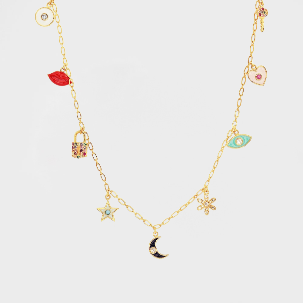 Colourful Enamel Multi Charms Necklace--Dazzledvenus