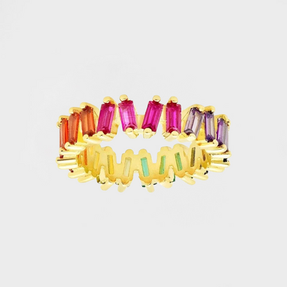 Colourful Rainbow Rhinestones Baguette Ring--Dazzledvenus