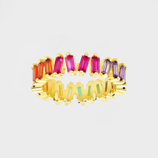 Colourful Rainbow Rhinestones Baguette Ring--Dazzledvenus
