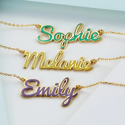 Custom Name Plate Enamel Necklace-Elevate your style with our custom name plate enamel necklace. Design your unique piece and shop now for a personalized and stylish accessory. Order Now Yours!-Dazzledvenus