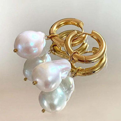 2 in 1 Baroque Pearl Hoop Earrings-Indulge in sophistication with our collection of pearl drop hoop earrings. Explore exquisite designs combining pearls and hoops for a refined and elegant look.✨-Dazzledvenus