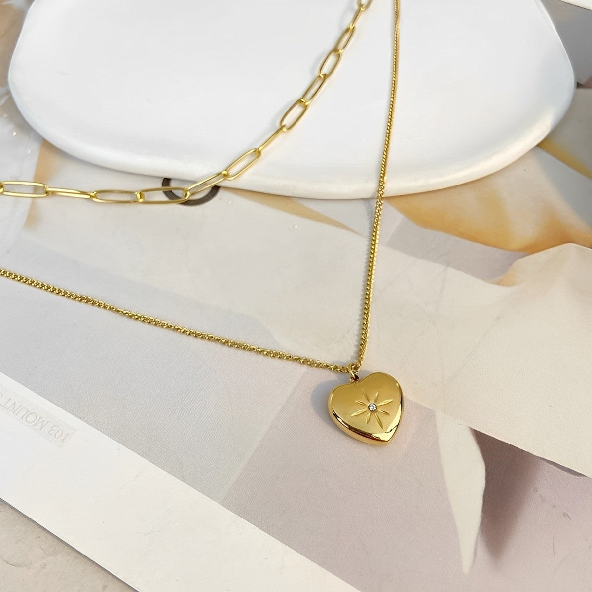 Double Layer Heart & Paperclip Necklace--Dazzledvenus