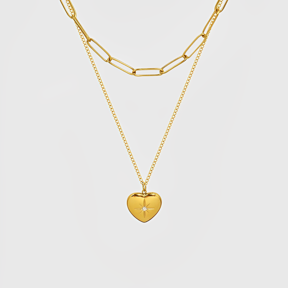 Double Layer Heart & Paperclip Necklace--Dazzledvenus