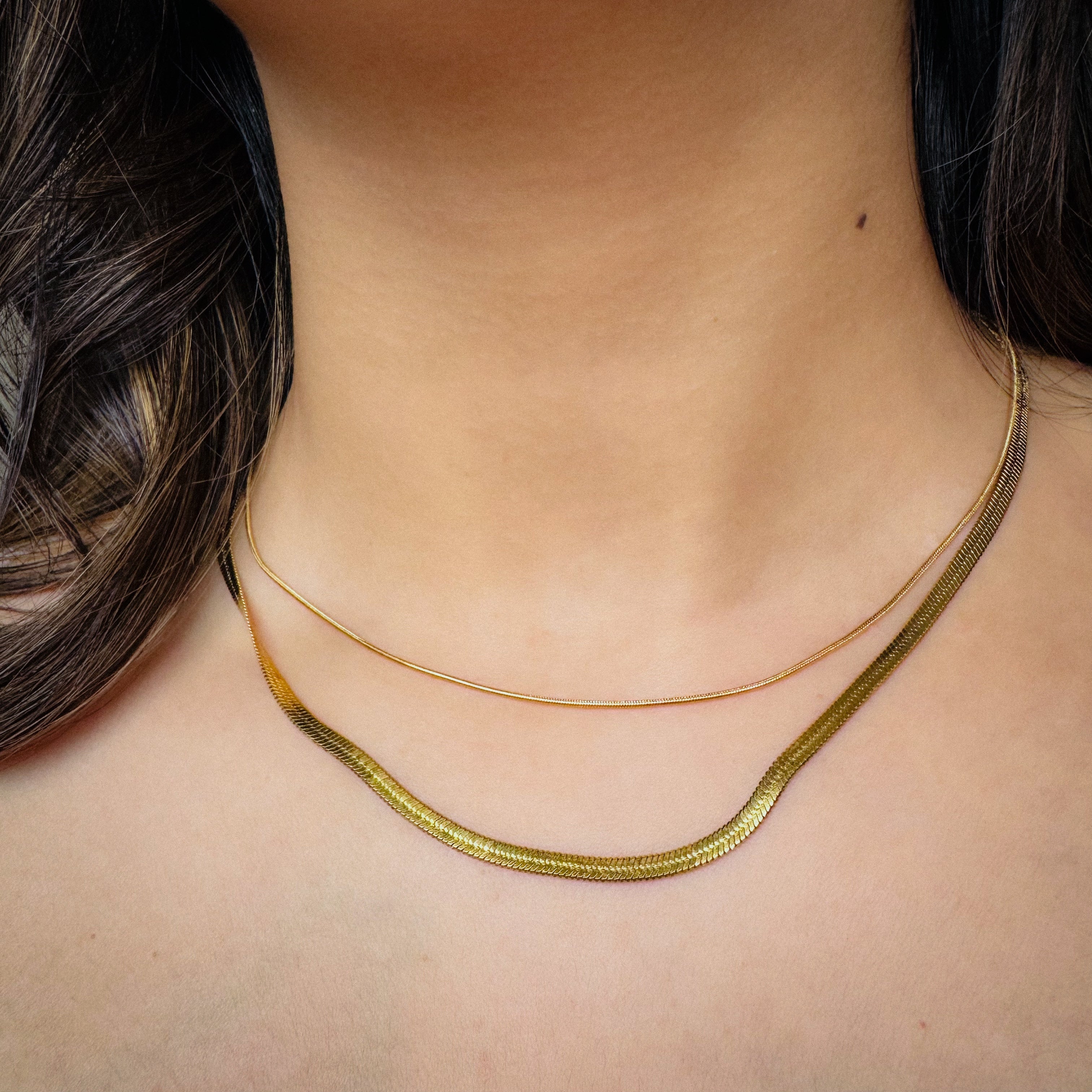 Tewiky Herringbone Necklace for Women Dainty 14k Gold Snake Chain Necklace  Layered Gold Herringbone Double Flat Snake Chain Choker Necklace Thin  Chunky Chain Necklace Gift for Her, Metal: Buy Online at Best