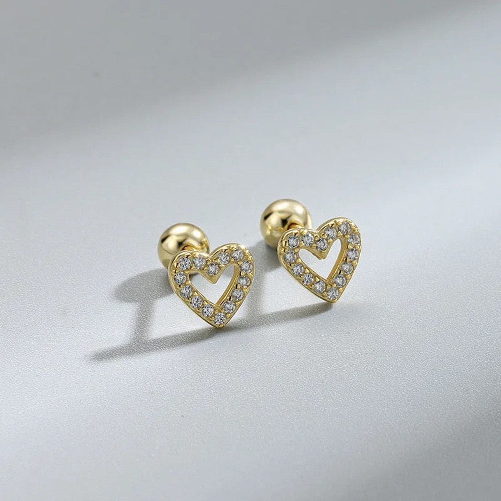 Screw Back CZ Heart Stud Earring--Dazzledvenus