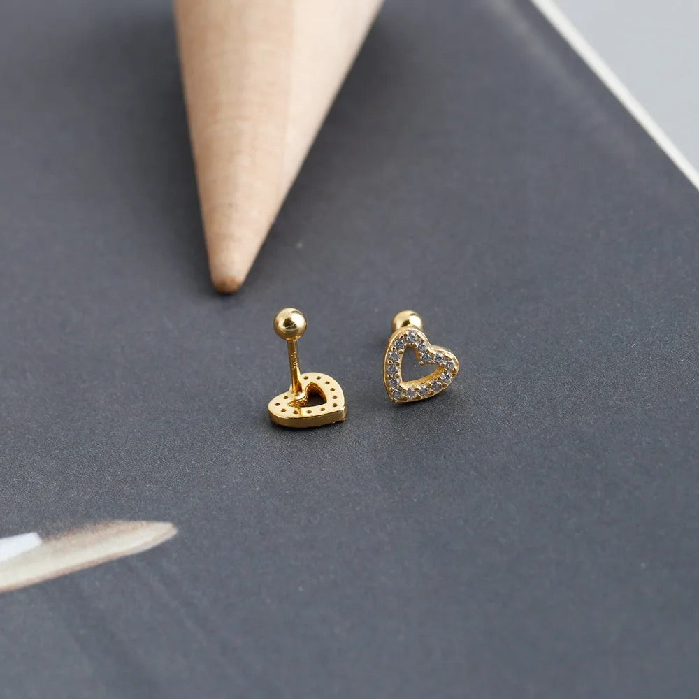 Screw Back CZ Heart Stud Earring--Dazzledvenus