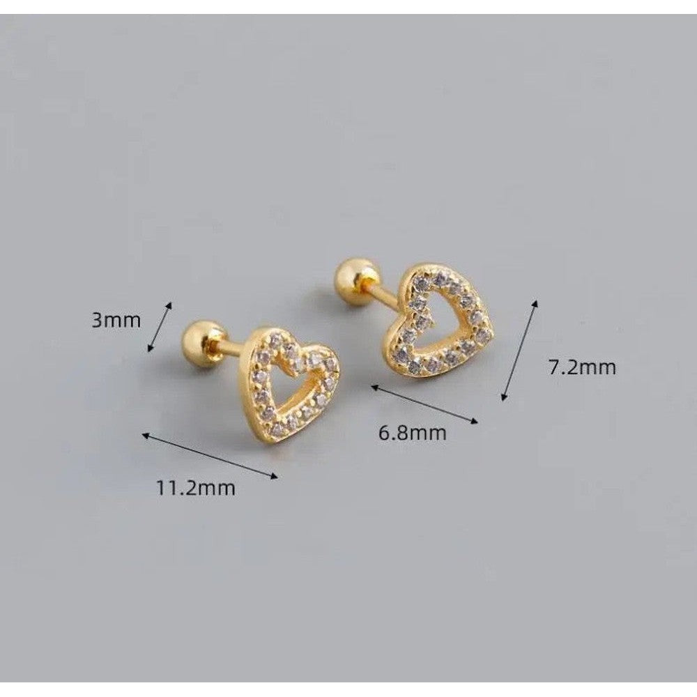 Screw Back CZ Heart Stud Earring--Dazzledvenus