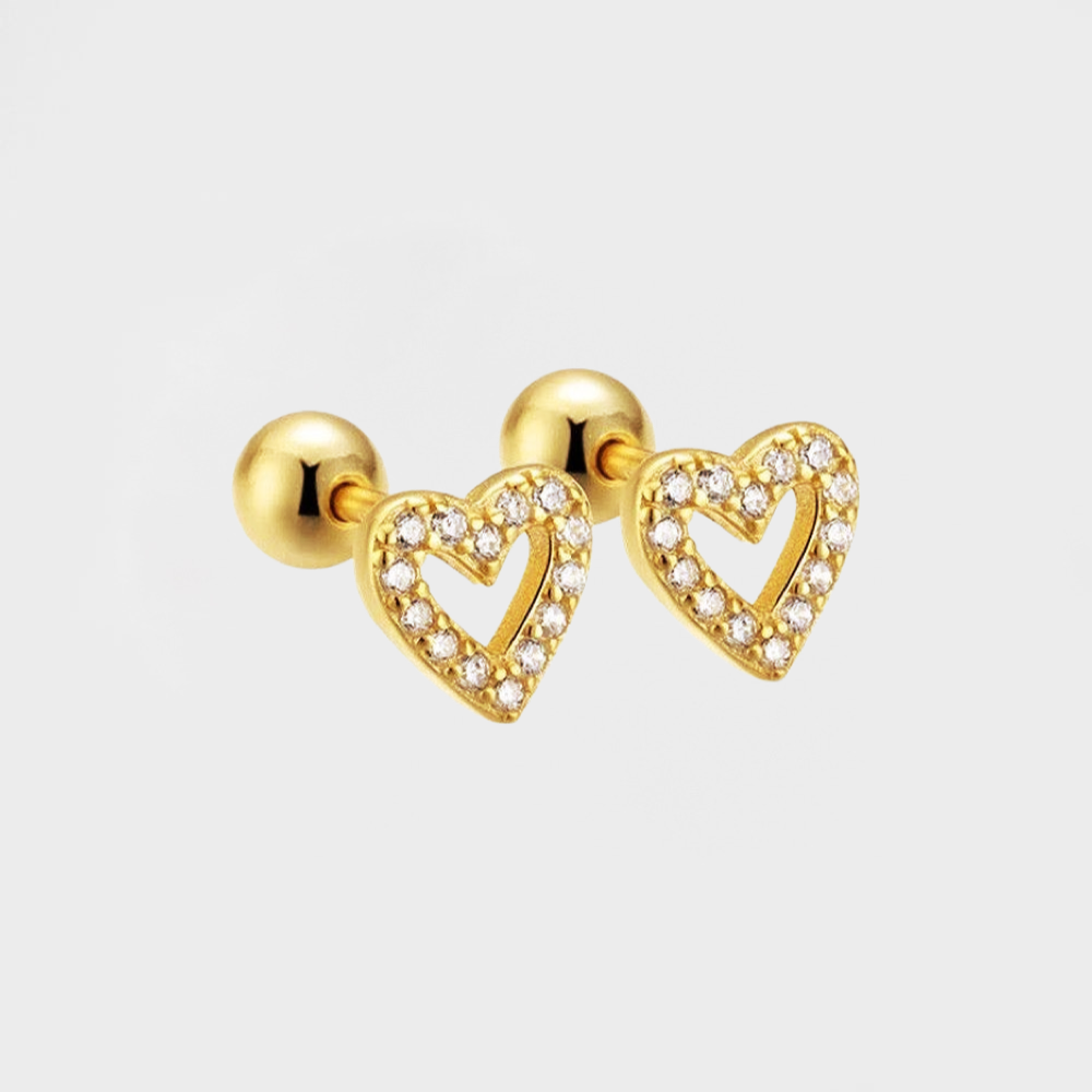 Screw Back CZ Heart Stud Earring--Dazzledvenus