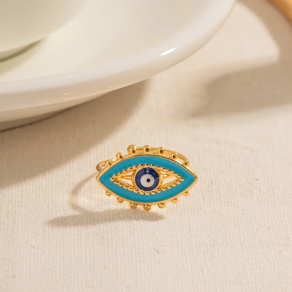 Evil Eye Enamel Adjustable Ring--Dazzledvenus