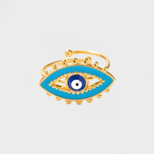 Evil Eye Enamel Adjustable Ring--Dazzledvenus