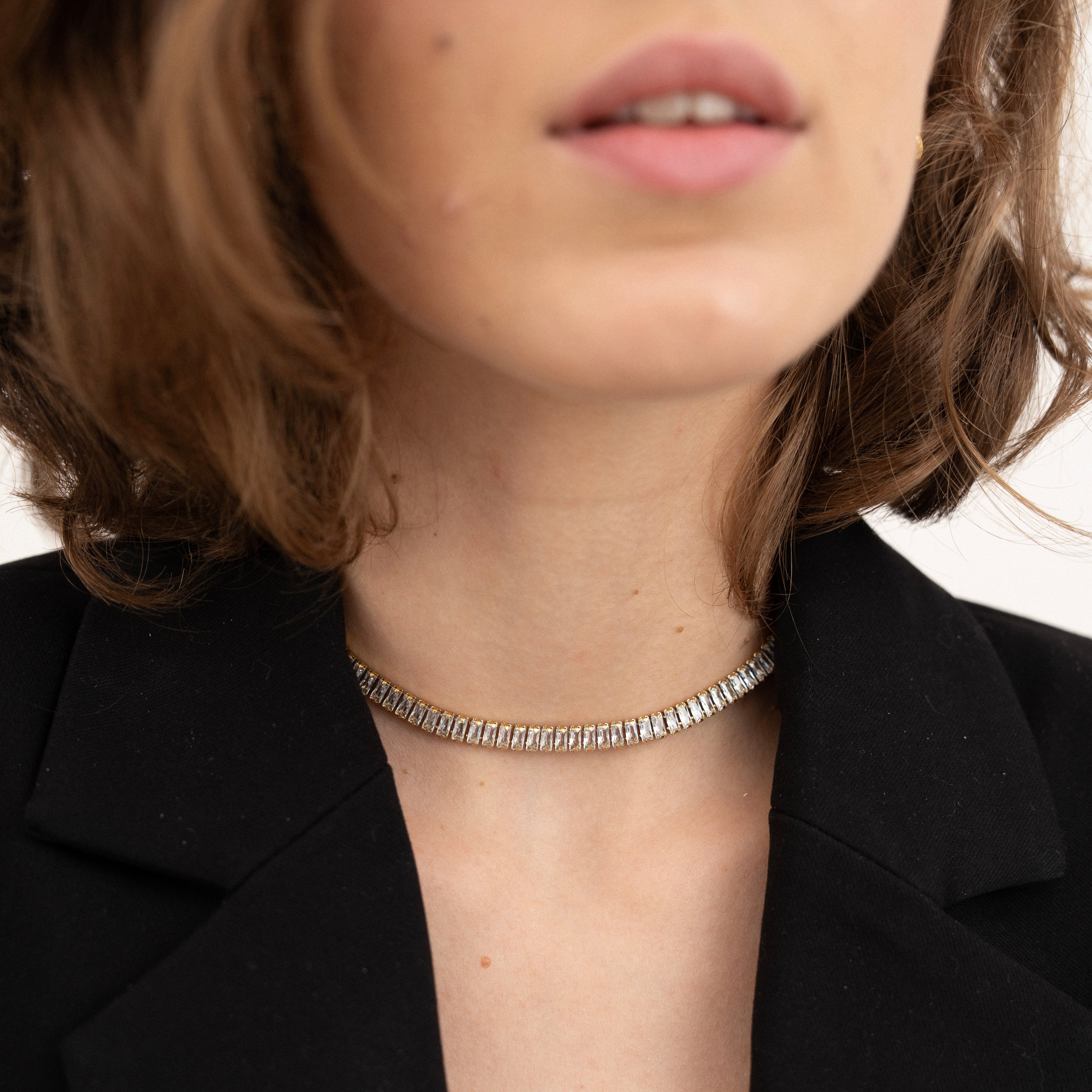 Baguette Tennis Choker Necklace-Elevate your style with our stunning CZ Iced Out Baguette Tennis Necklace. Experience the brilliance of cubic zirconia. Shop now to sparkle and shine. 💕-Dazzledvenus