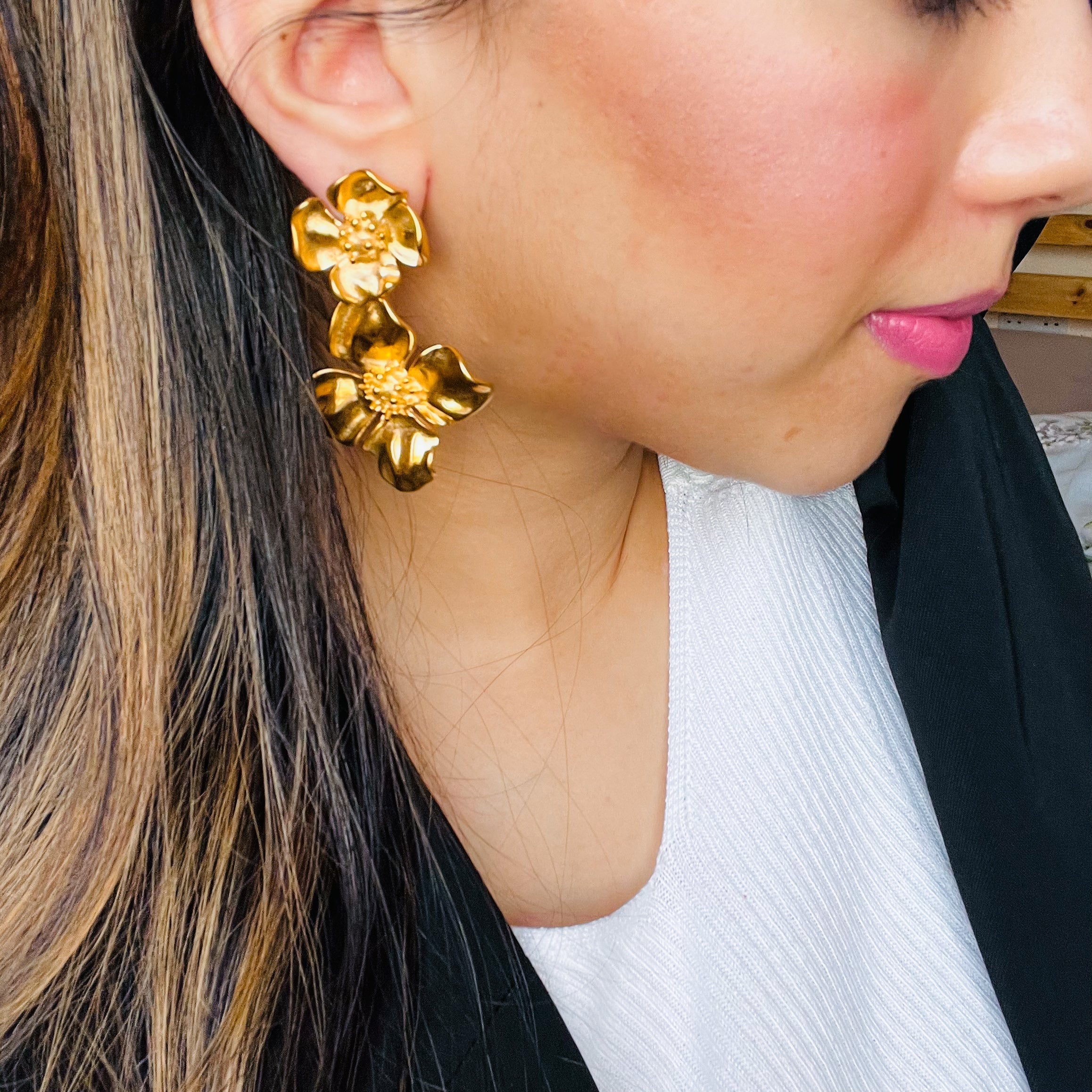 Flower Drop Dangle Statement Earring--Dazzledvenus