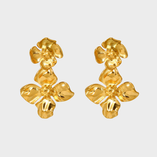Flower Drop Dangle Statement Earring-Gold-Dazzledvenus