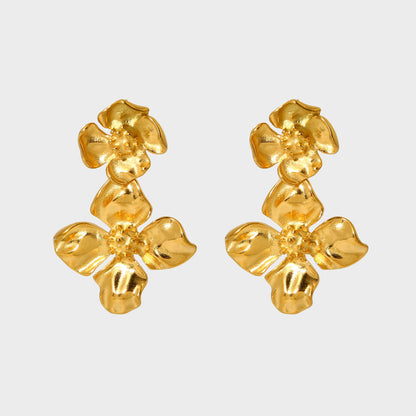 Flower Drop Dangle Statement Earring-Gold-Dazzledvenus