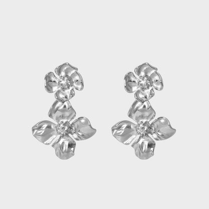 Flower Drop Dangle Statement Earring-Silver-Dazzledvenus