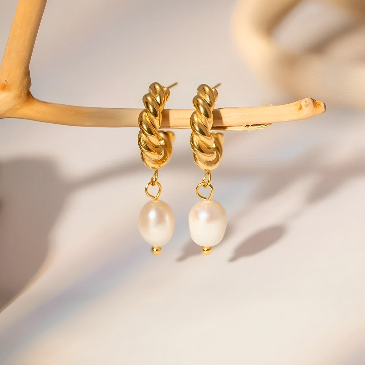 French Twisted Pearl Hoop Earring-Dazzledvenus