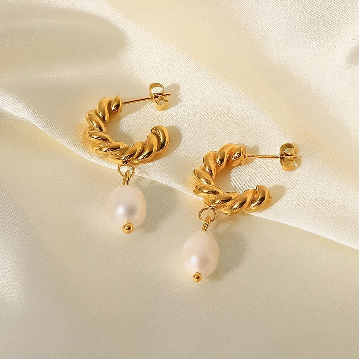 French Twisted Pearl Hoop Earring-Dazzledvenus