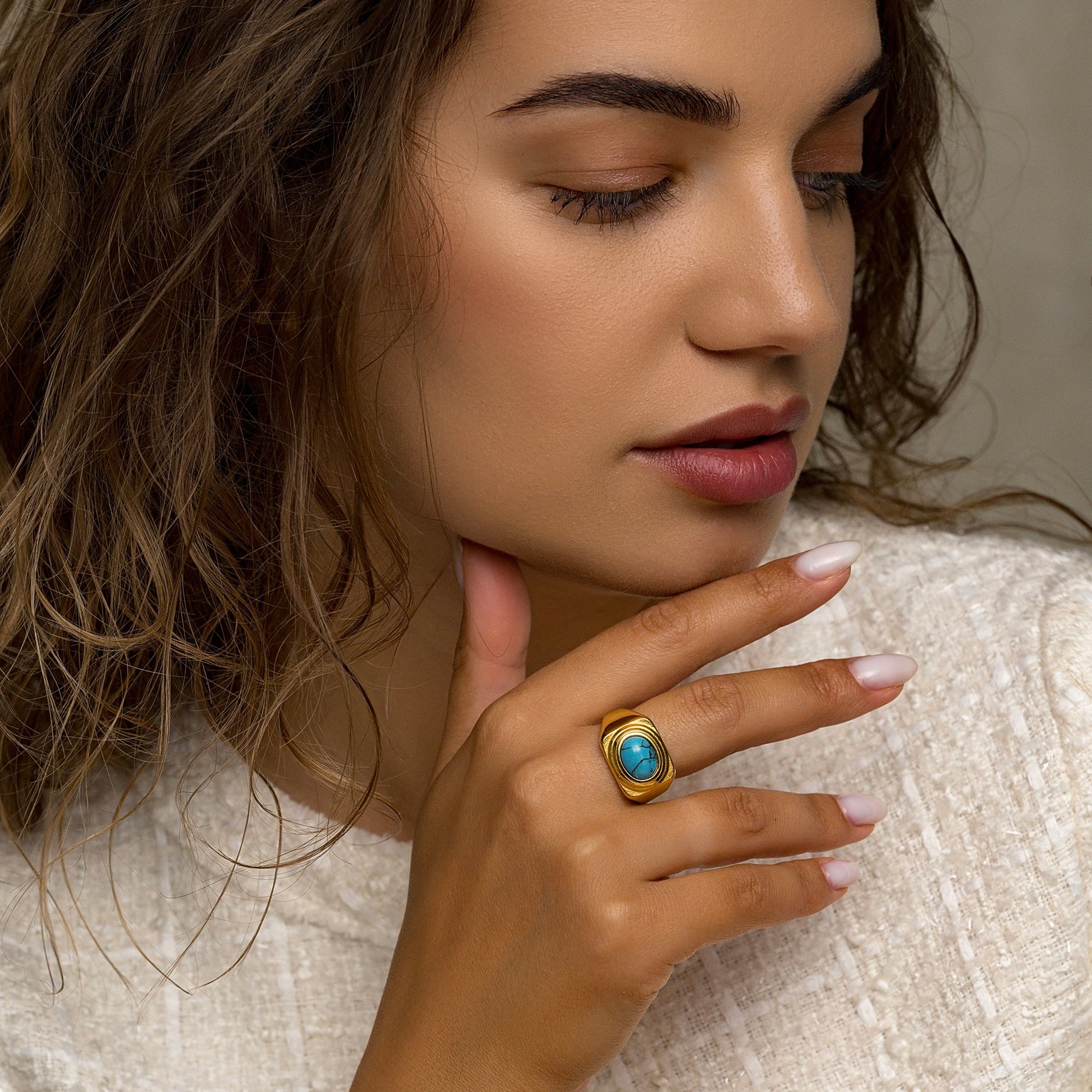 Turquoise Gemstone Signet Ring--Dazzledvenus